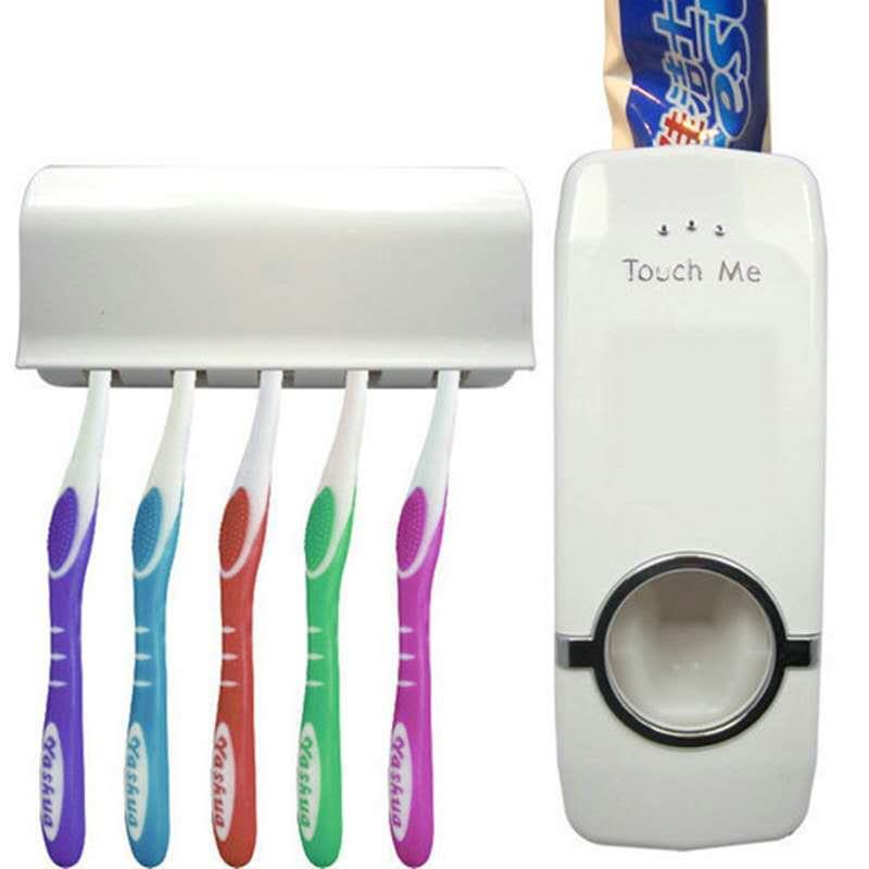 Automatic toothpaste dispenser with toothbrush holder chrome