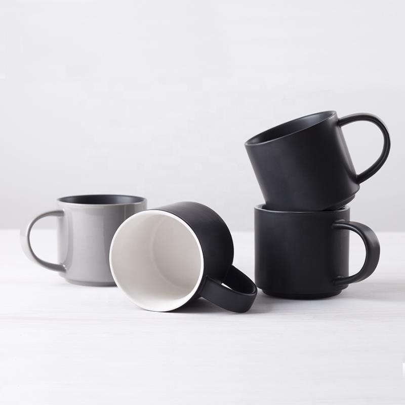 15OZ black mugs glaze porcelain double color inner outside grey