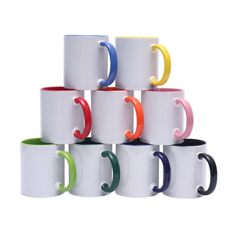 Custom Logo Sublimation Mugs 11oz Ceramic White Blank Two Tone Color Porcelain Coffee Mug Wholesale