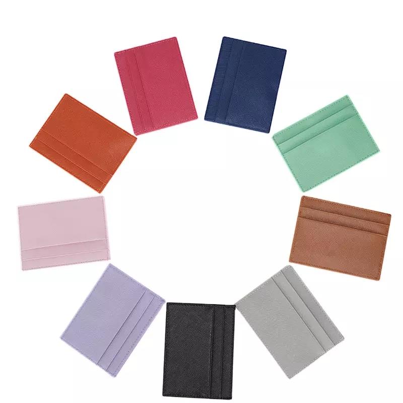 Women Custom Logo Color Saffiano Leather Card Holder Slim Credit Cardholder Wallet