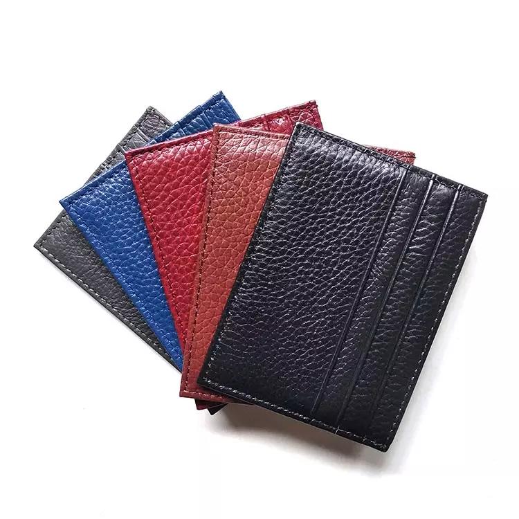 Full Grain Genuine Leather Men Front Pocket Mini Credit Card Holder Wallet Card Holder