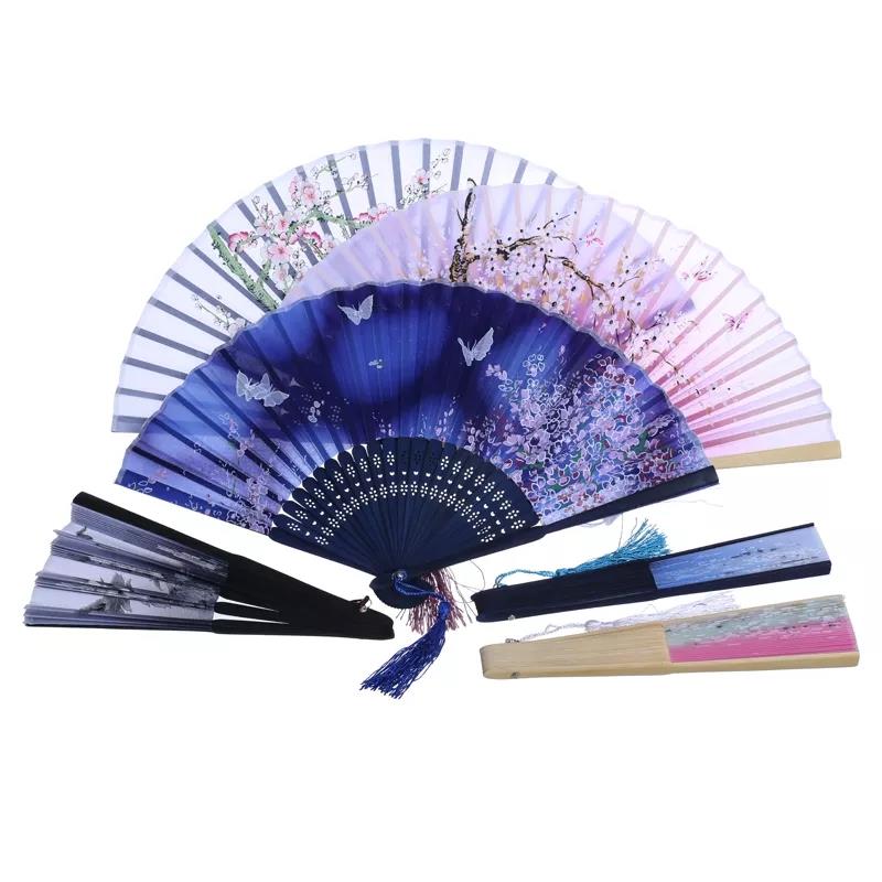 Bamboo grinding handfan bamboo and Polyester Fabric hand-carved home decoration Japanese folding Hand Fan