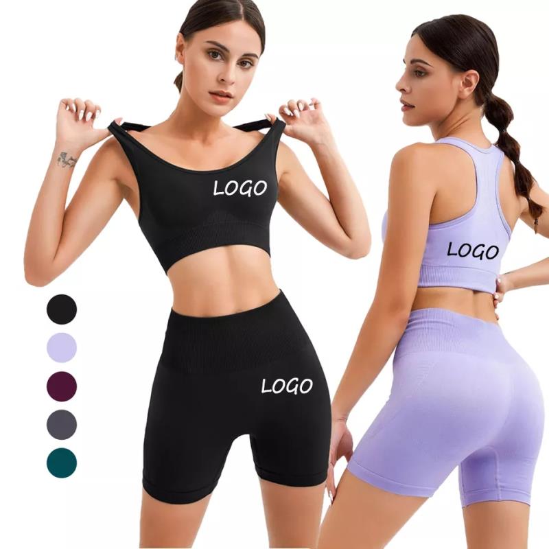 2022 Women Compression Soft Fashion Seamless Yoga Shorts and Bra Set