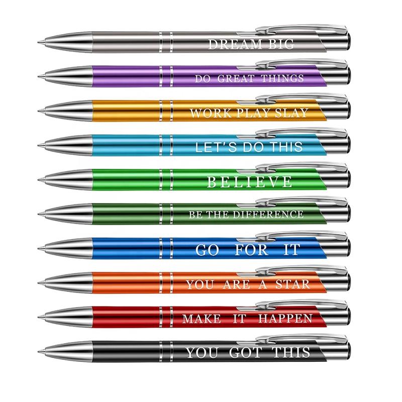 Motivational slogan pen custom Logo promotional aluminum ballpoint pen metal press retractable ballpen