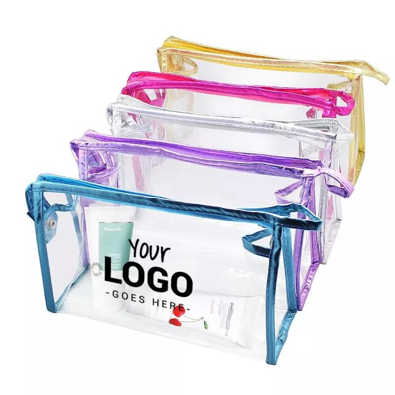 Custom Transparent Waterproof Cosmetic Bag PVC Clear Vinyl Zippered Makeup Pouch Vacation