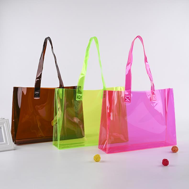 pvc women's tote bags clear transparent and colored material accept logo customized