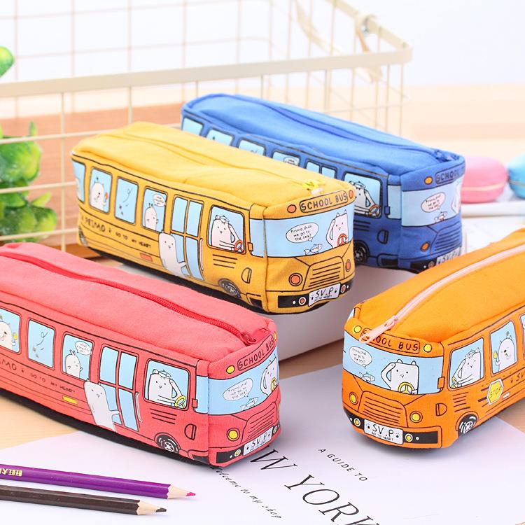 Amazon Hot Selling Creative Male Female Student Canvas Bus Pencil Case
