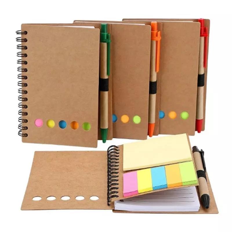 promotional gift eco-friendly custom spiral note book pen holder notebook with sticky notes set
