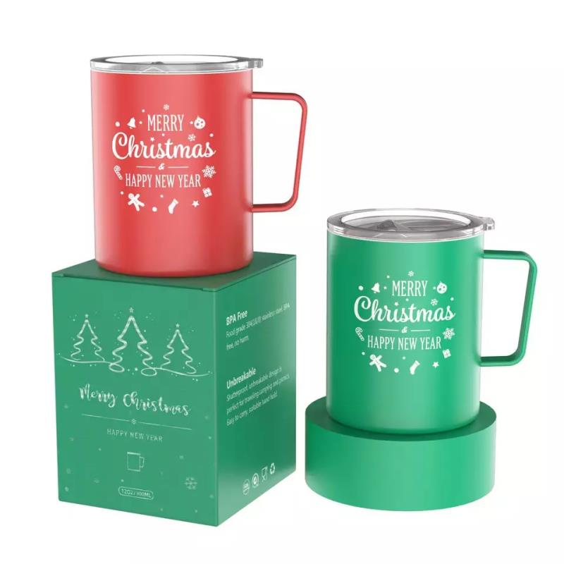 Giveaway 12oz Stainless Steel Insulated Coffee Mug Cups with Handle Double Wall Vacuum Travel Cup Christmas Mug