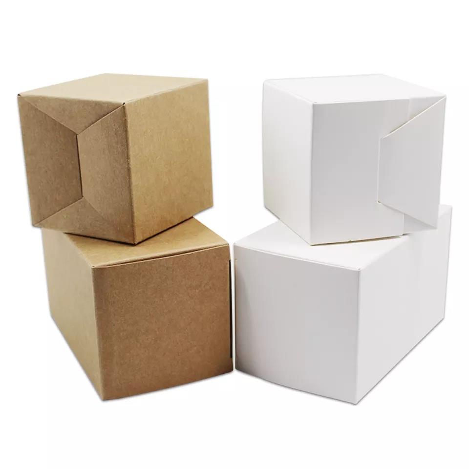 White Brown Cube Shape Folding Kraft Paper Package Box Party Gifts Handmade Crafts Packing Box Paperboard Pack Box