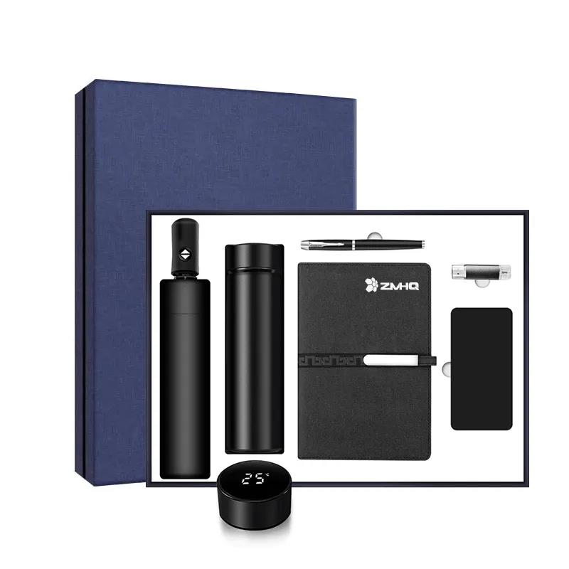 Promotional Gift Umbrella vacuum flask A5 notebook USB flash drive pen power bank business welcome gift set