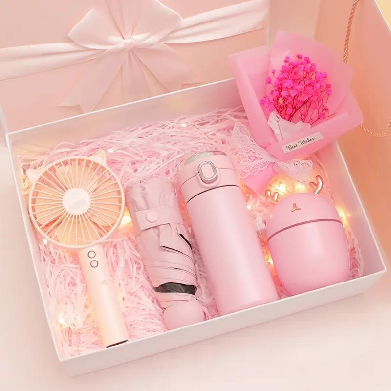 New product ideas 2023 Beautiful bouquets vacuum fan umbrella and humidifier gift set for Mom mothers day and wedding gift