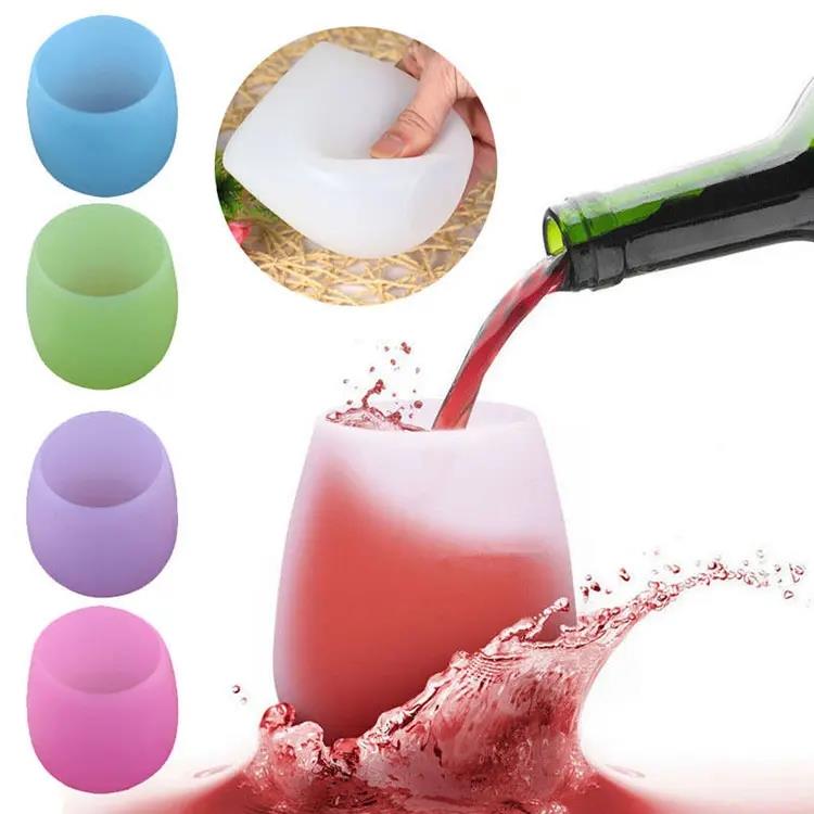 Customized Llogo Silicone Wine Glasses Unbreakable Collapsible Silicone Cups