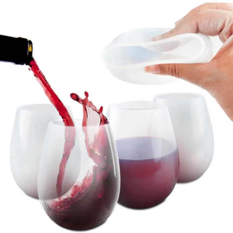 300ml Silicone BBQ camping portable wine cup glass hot selling environmentally friendly glass silicone water wine glass cup