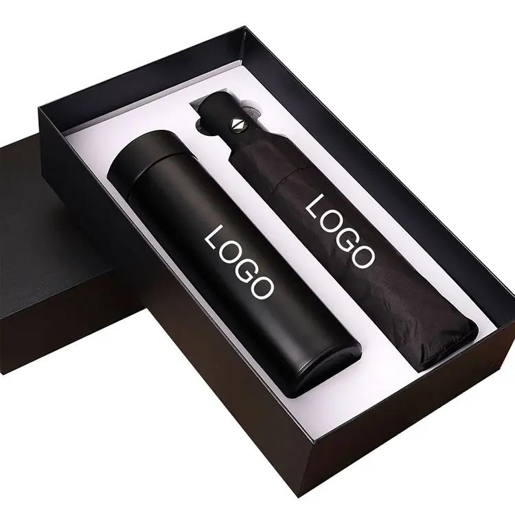 High end custom logo business luxury gift promotion items umbrella vacuum flask corporate gift set