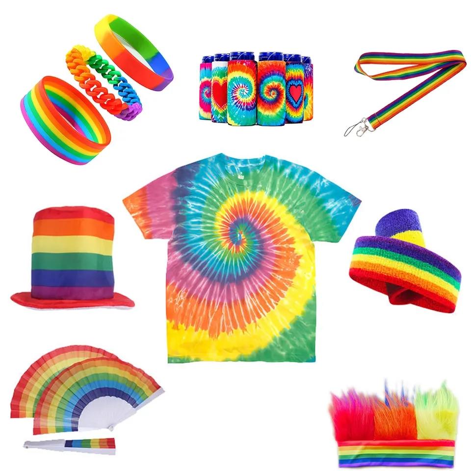 Custom Printed Promo Products Celebrate Pride day Parade Rainbow Headband Wig Promotional Items