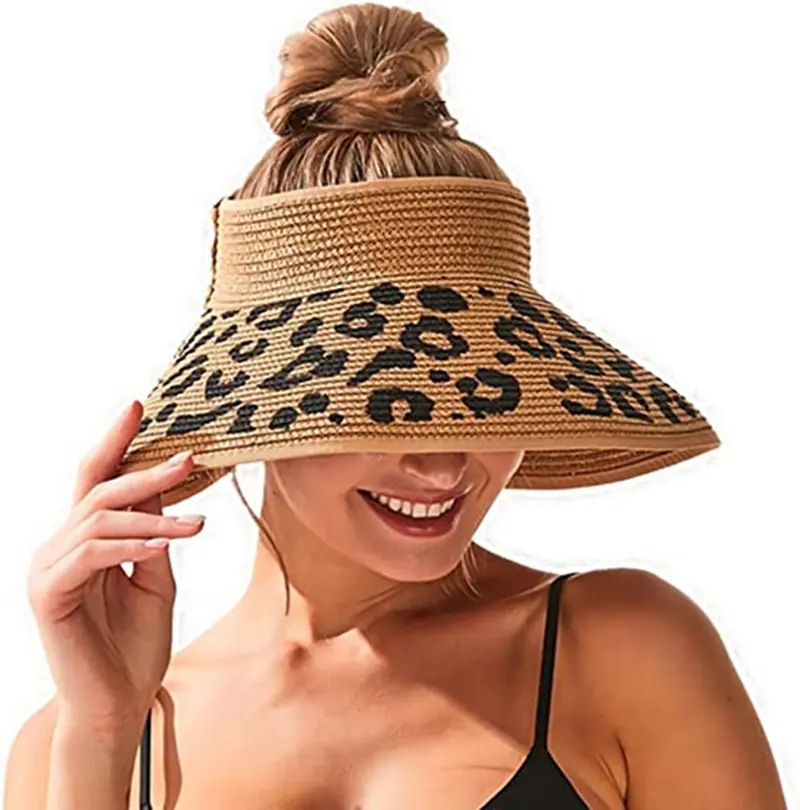 Women Sun Visors Wide Brim Foldable Packable Ponytail Beach Hat