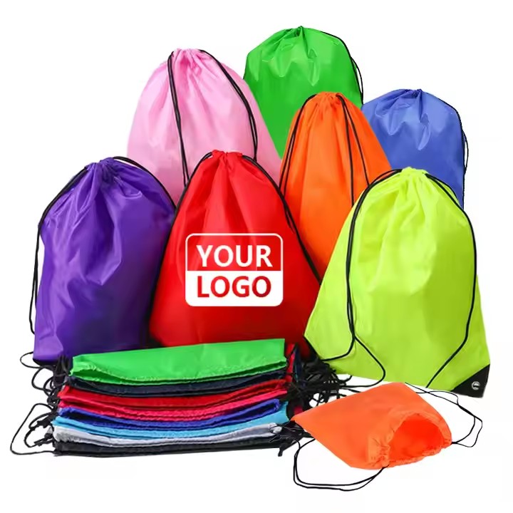 Custom Durable 210D Nylon Draw String Backpack Drawstring Bag with Logo Single Double Sided Printing