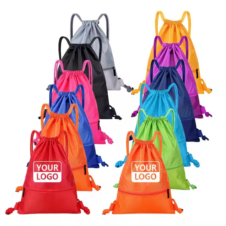 Custom Durable 210D Nylon Draw String Backpack Drawstring Bag with Logo Single Double Sided Printing